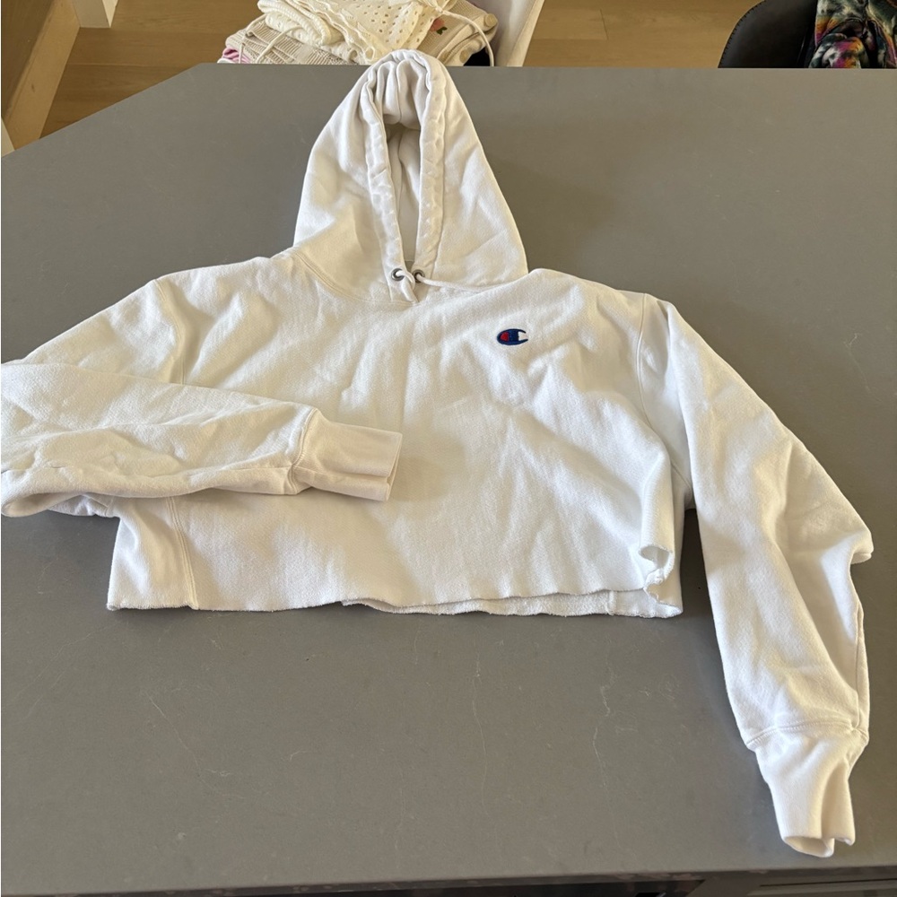 Champion Cropped Women's White Hoodie